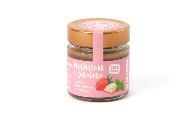 Strawberry jam with white chocolate and basil