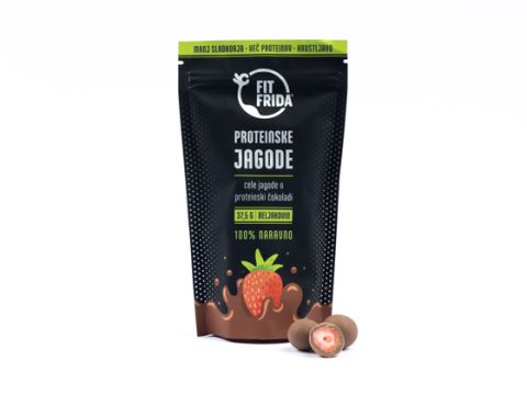 Whole strawberries in protein chocolate