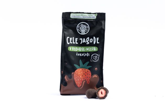 Whole strawberries in vegan chocolate