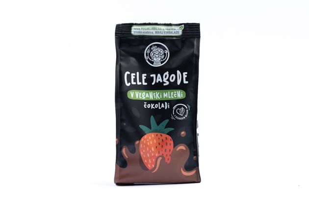 Whole strawberries in vegan chocolate